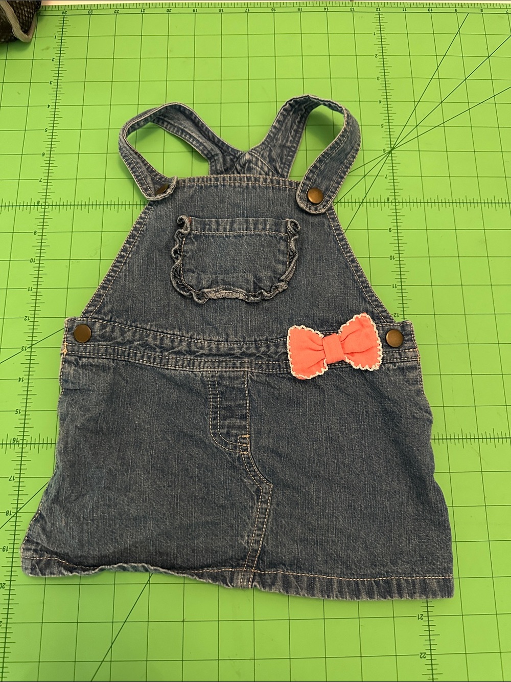 Wonderkids Denim Overall Dress with Coral Bow size 2t